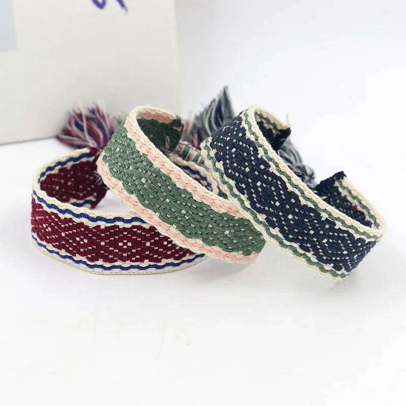 Bohemia Summer Mori Style Girl Embroidered Bow Letter Bracelet Handmade Woven Tassel Wrist Band Fashion Jewelry Wholesale Gift 25T1226