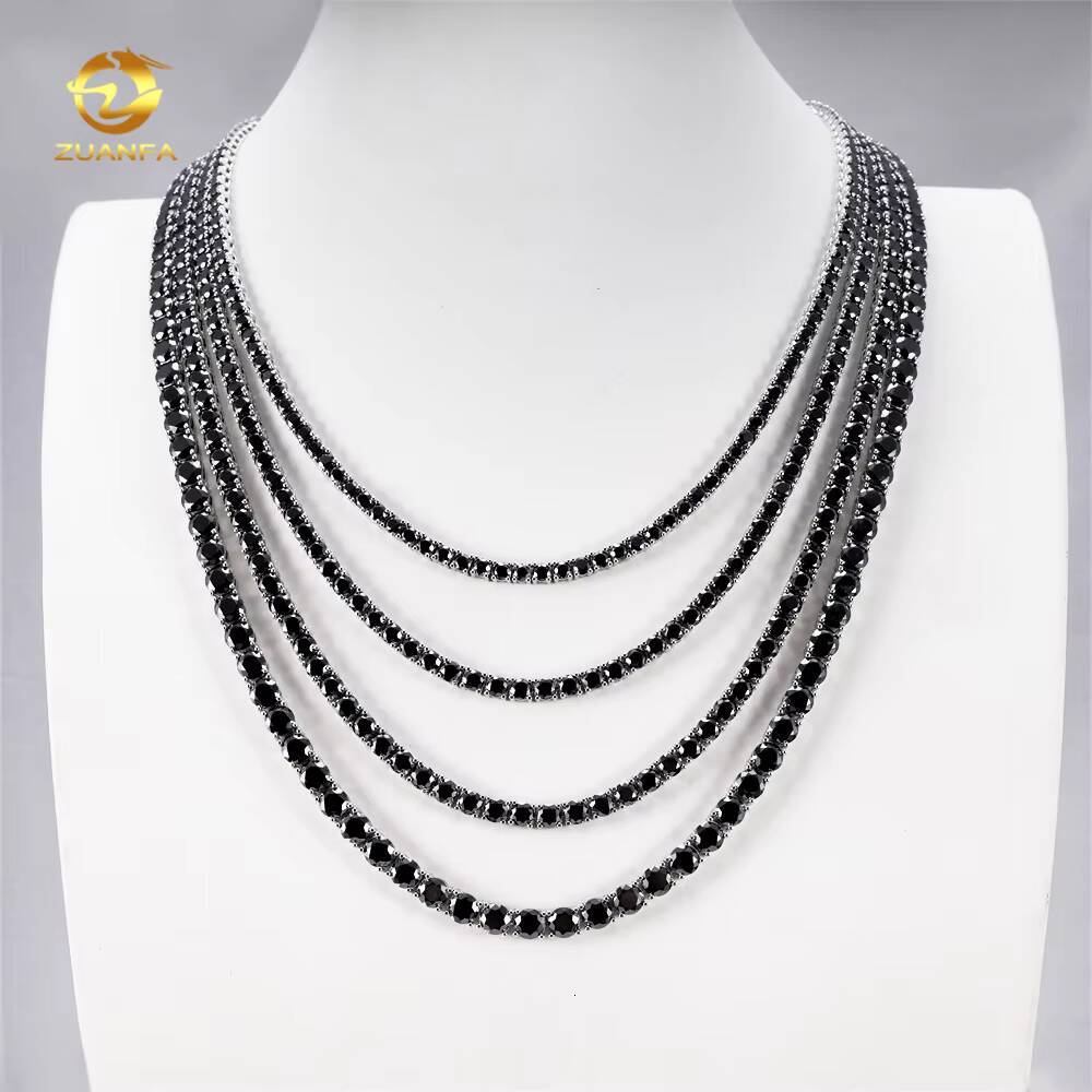 3mm 4mm 5mm Black Moissanite Hip Hop Jewelry 925 Silver Tennis Necklace Iced Out Jewelry Fashion Tennis Chain Bracelet