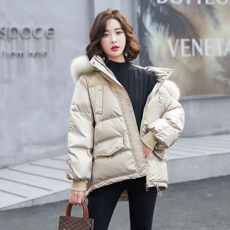 Fitaylor Real Natural Fur Patent Leather Winter Jacket Women Thicken Long Down Parka Hooded Female Duck Down Waterproof Coat 201214