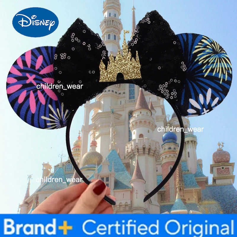 Disney 2025 Castle Fireworks Mouse Ears Headband Sequins Bow Hairband For Girls Children Featival Party DIY Hair Accessories H251226