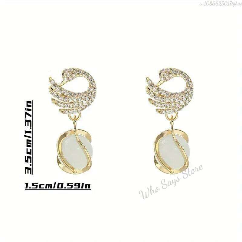 New Fashion Fine Swan Stainless Steel Earrings Temperament High Quality Jewelry Opal Women 25H1226