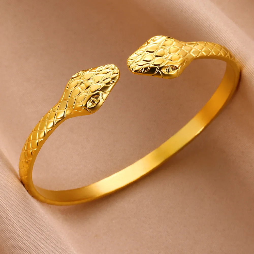 Stainless Steel Snake Bangle Bracelet For Women Vintage Gold Color Aesthetic Charm Daily Wear Jewelry Gift mujer 251219
