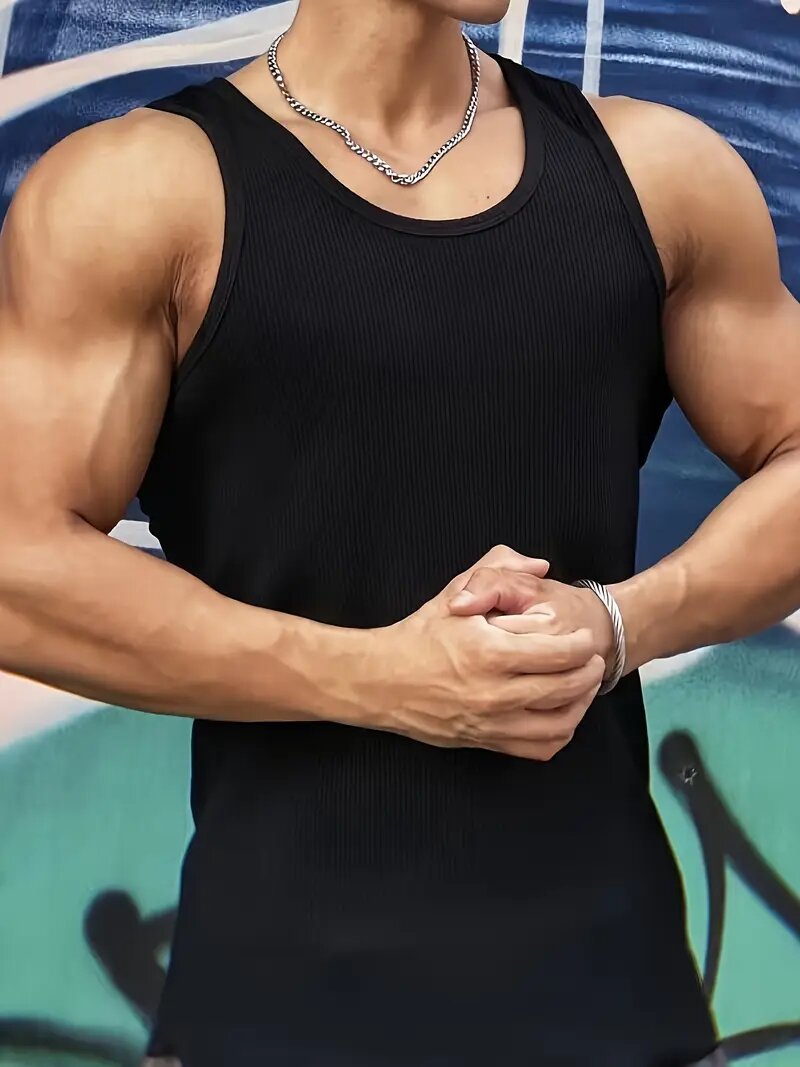 Casual Mens Tank Style Shirt with Comfort Fit Lightweight Summerwear Ribbed vest