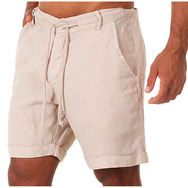 Casual Men Cotton Linen Loose Shorts Summer Male Drawstring Pocket Elastic Waist Wide Leg Half Pants