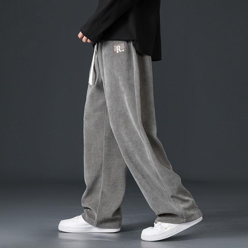 Boao Fleece Pants for Men, New Arrival for Spring & Fall, Straight-Leg Athletic & Casual Long Pants, American Streetwear Style Wide-Leg Pants, Loose-F