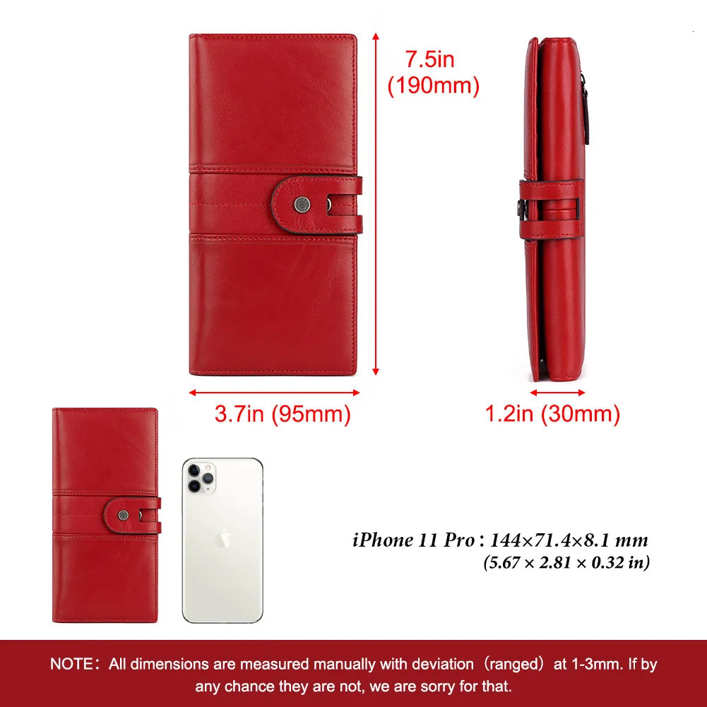 Long Womens Wallet Genuine Leather RFID Trifold Multi Credit Card Holder Slot with Cell Phone Pocket Ladies Money Bag 251225