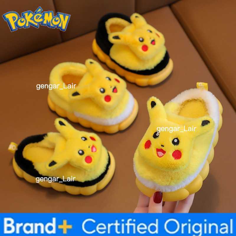 Pokemon Cute Pikachu Autumn/Winter Cotton Slippers Cover Heel Cute Cartoon Flat Plush Slippers Autumn Anime Peripheral Christmas Gift W251226
