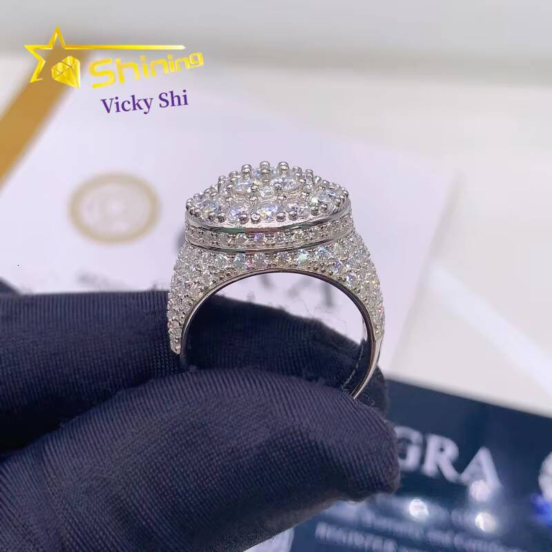 GRA Certificated Fine Men Rings Pass Diamond Tester Hip Hop 925 Sterling Silver Iced Out Moissanite Diamond Ring