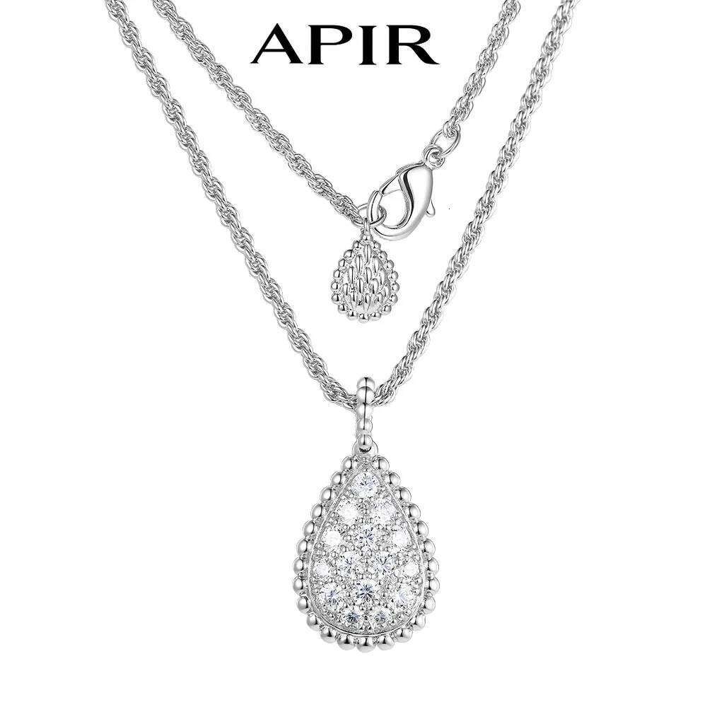 APIR All 5A Zircon Teardrop Bohemian Pendant Pearl-rimmed Vintage Twist Silver Necklace Daily Lowest Price 25N1226