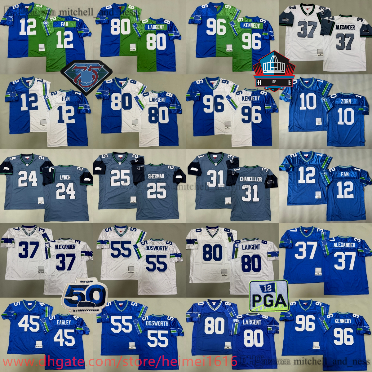 2010 Throwback Football 24 Marshawn Lynch Jersey 2011 MN Classic Retro Blue Legacy 25 Richard Sherman 31 Kam Chancellor 10 Jim Zorn 80 Steve Largent 96 Cortez Kennedy