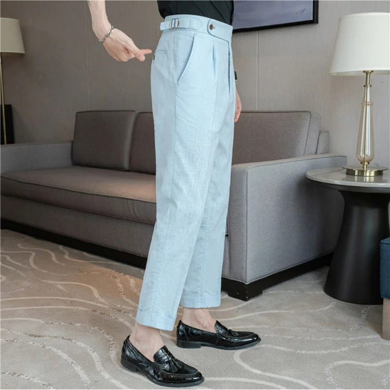 90 Linen 10 Cotton Suit Pants Naples Breathable Casual Mens Height Pant M3XL Straight 251226