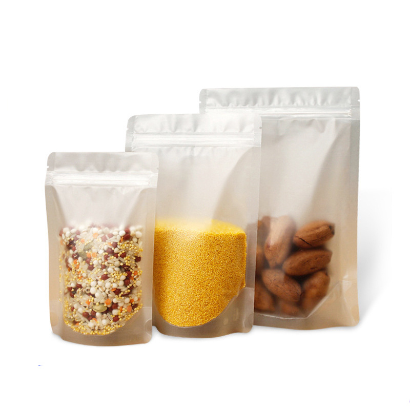 100PCS Resealable Stand up Bags Frosted Plastic Zipper bag Food Grade Smellproof Packaging Bag Snack Nuts Coffee Cereals Corn Beans Storage Pouches