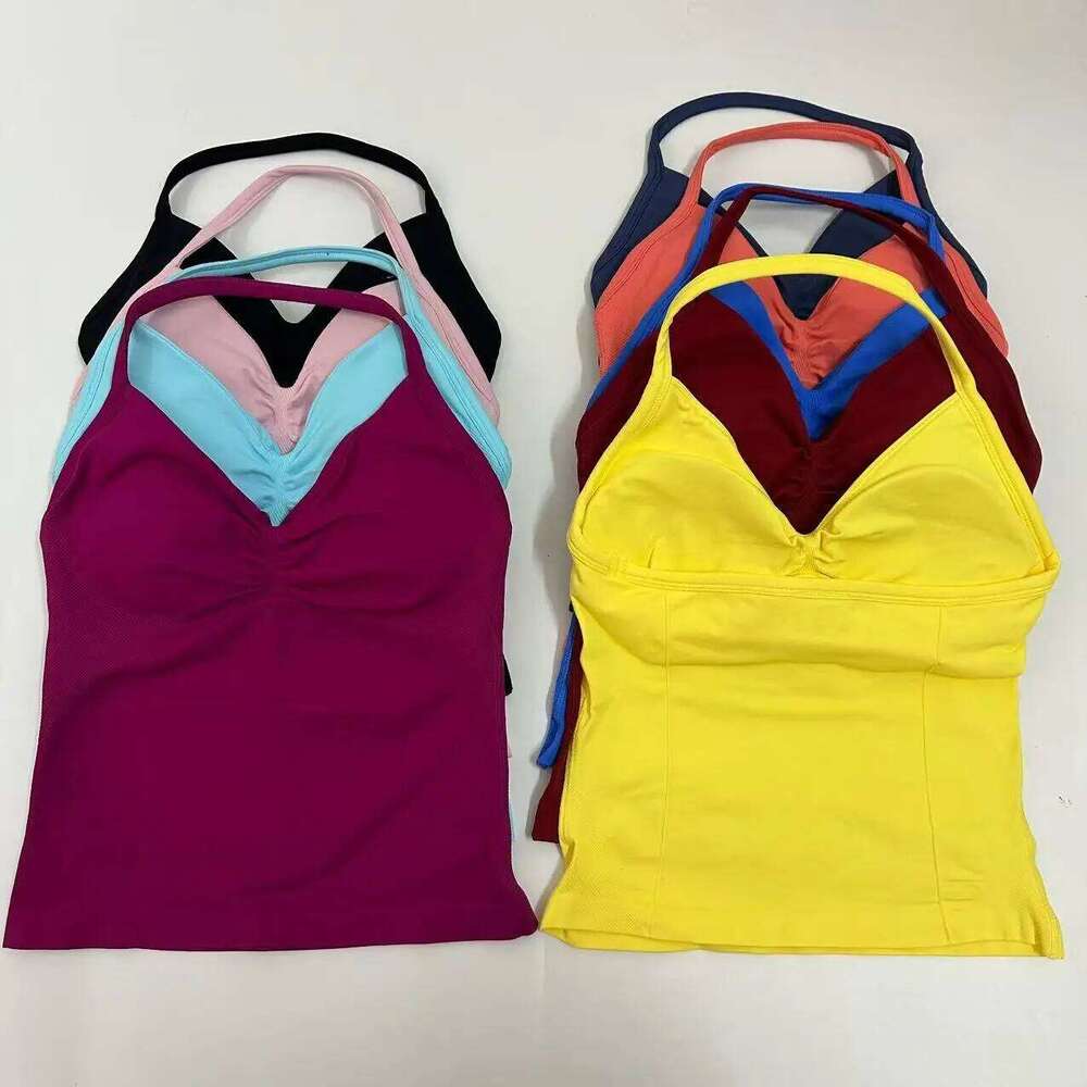No Longline Strappy Top Custom Logo Backless Gym Clothes Women Scrunch Built-in Bra With Removable Cups Yoga Tank Tops 25T1226
