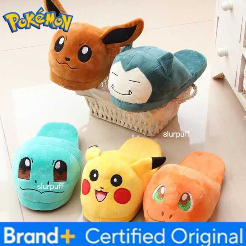 Pokemon Pikachu Snorlax Plush Slippers Adult Women Men Wide Non-Slip Warm Winter Fuzzy Indoor Slippers Home Shoes W251226