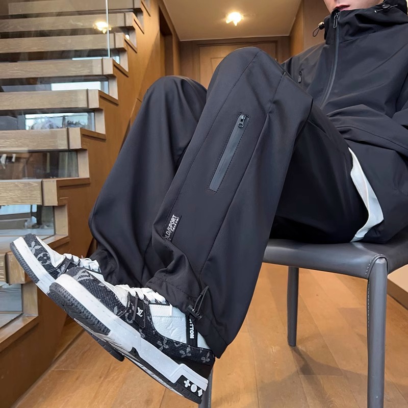 Men's Fall Outdoor Hiking Cargo Pants, American Workwear Style, Quick-Dry, Loose-Fit Tapered Sweatpants, Athletic Casual Pants