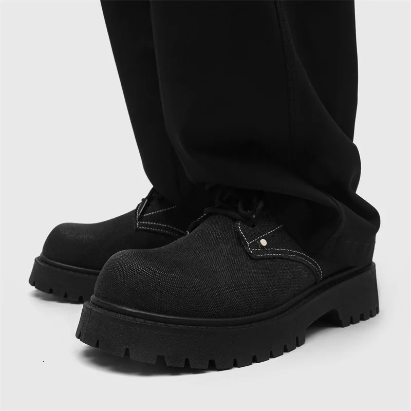 Mens Derby Shoes British-Style Big Round-Toe Chunky Platform Sneakers Original Breathable Casual Shoes for Streetwear Daily 251225