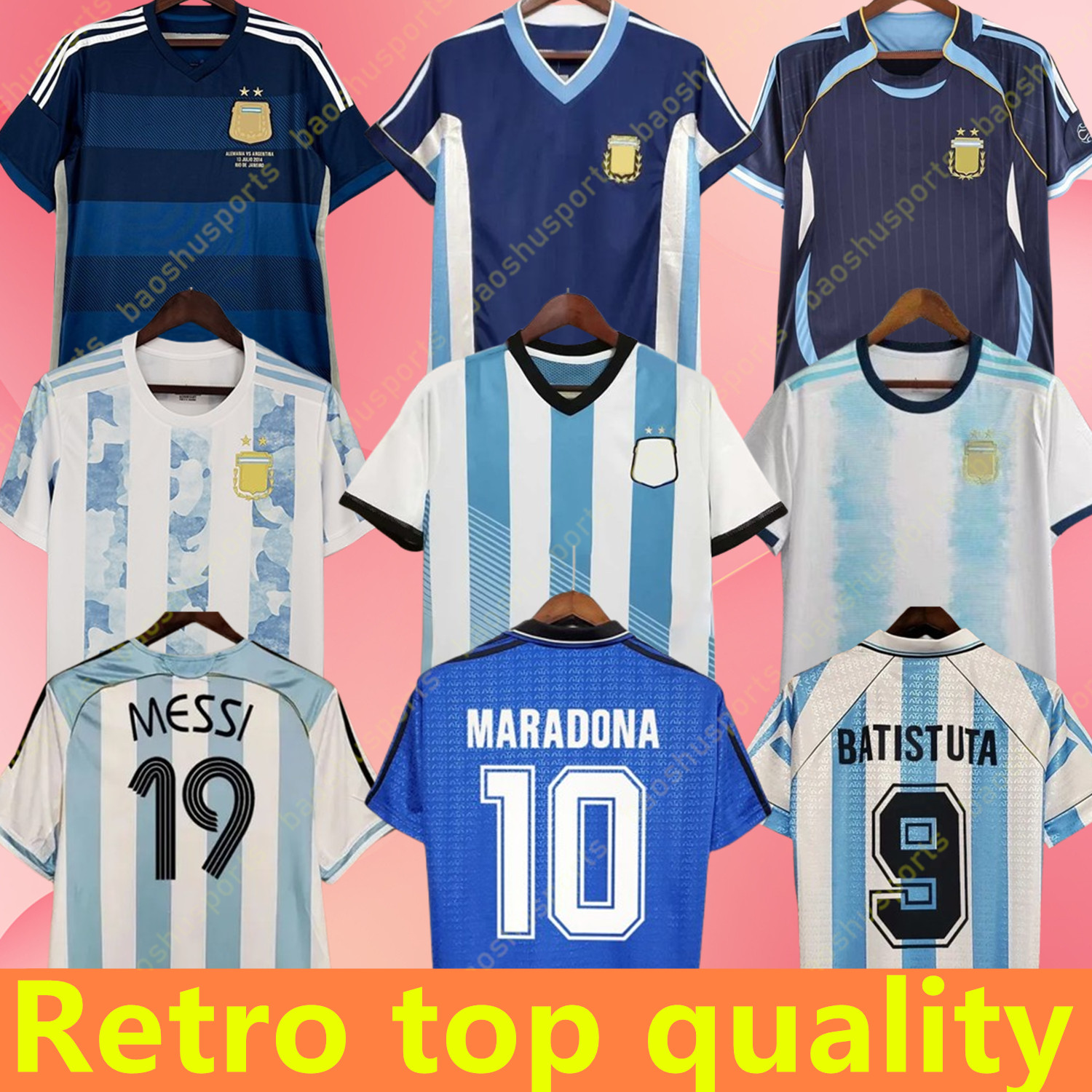 1994 1996 2000 2001 2006 2010 ArgentinaS Retro Soccer jersey Maradona 1978 1986 1998 Kempes Batistuta Riquelme MESSI HIGUAIN AGUERO CANIGGIA AIMAR Football Shirts