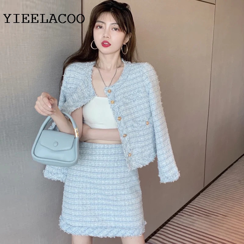 Professional suit autumnwinter longsleeved tassel temperament ladies Tweed jacket skirt female fashion 2piece set 251211
