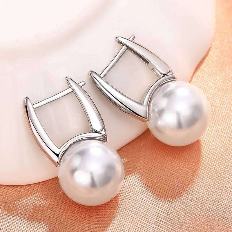 Huitan Simple Elegant Imitation Pearl Earrings for Women Metal Silver Color Fashion Versatile Lady's Ear Accessories New Jewelry