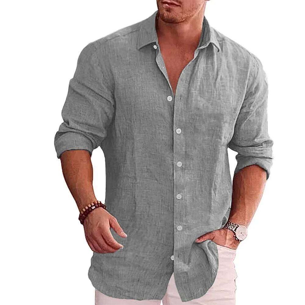 Cotton Autumn Hot Selling Long Sleeve Solid Color Style Plus Size Men's Casual Linen Shirt