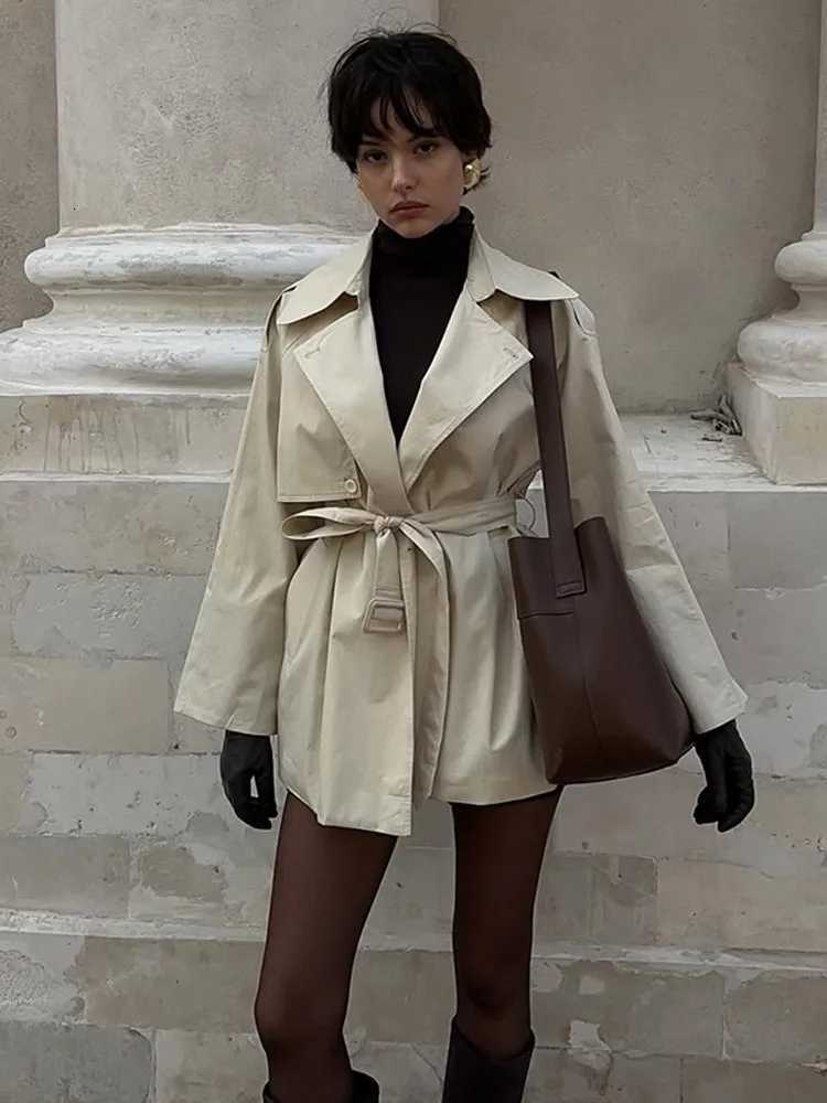 Womens Casual Solid Lace Up Jacket Lapel Full Sleeve With Belt Pocket Loose Coat 2025 New Autumn Chic Lady Daily Street OutwearT251226