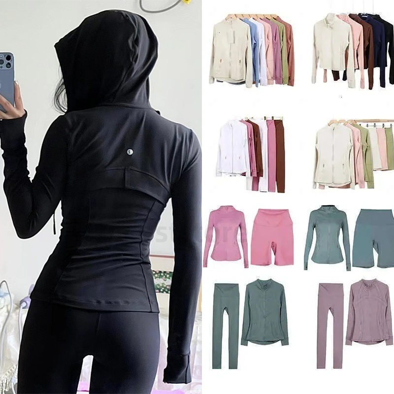 New Luluity Lemonive Yogas Sets Women Definition Jacket Black Cream Gold Zipper Long Sleeve Legging Gym Sportswear Pants Luluity Lemonive Jacket Yoga Clothes Set