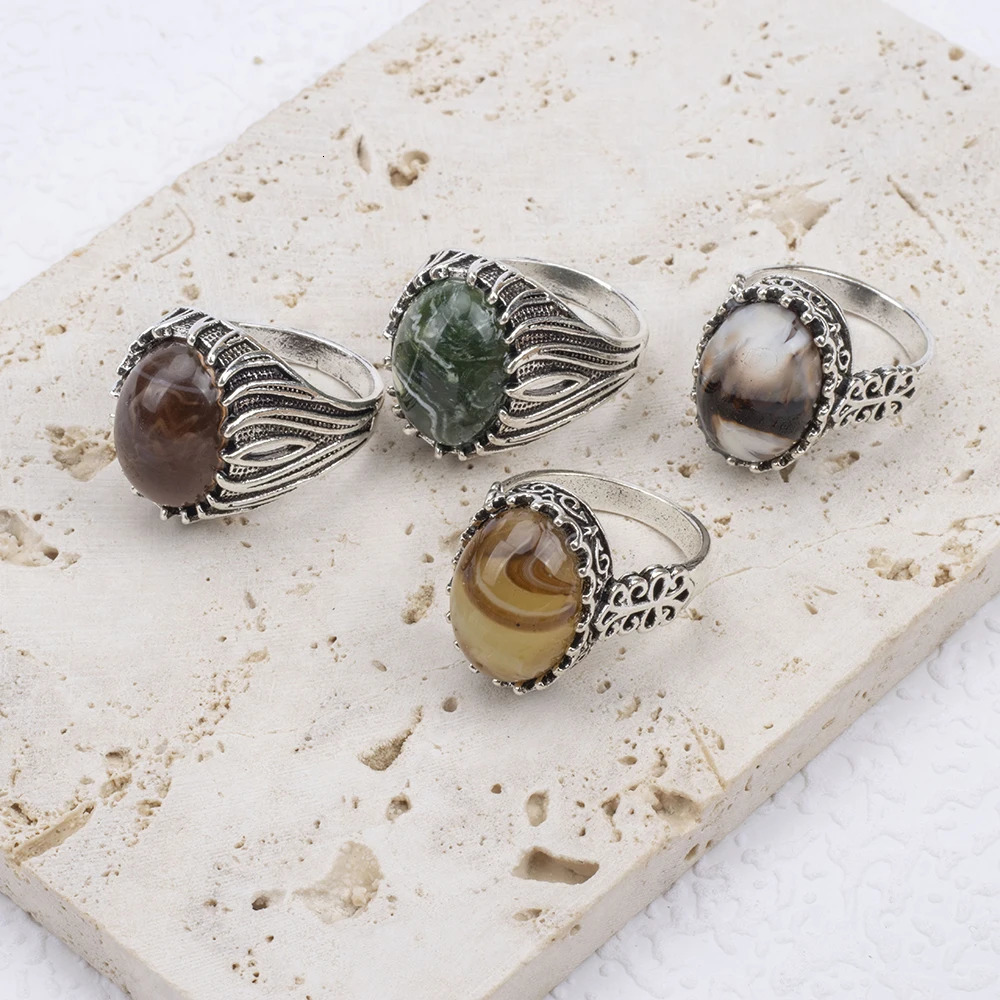 20Pcs/Lot Wholesale Mix Style Natural Stone Finger Rings Fashion Big Oval Agate Party Gifts 251219