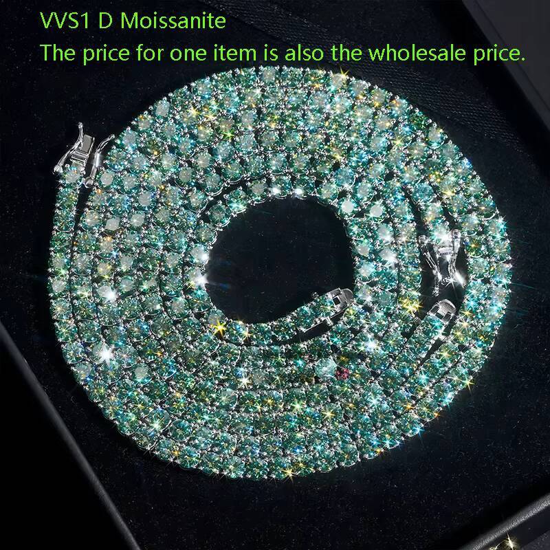Fine Jewelry 925 Silver Iced Tennis Chain 5mm Gold Plated VVS Moissanite Necklace with D Color GRA Certification