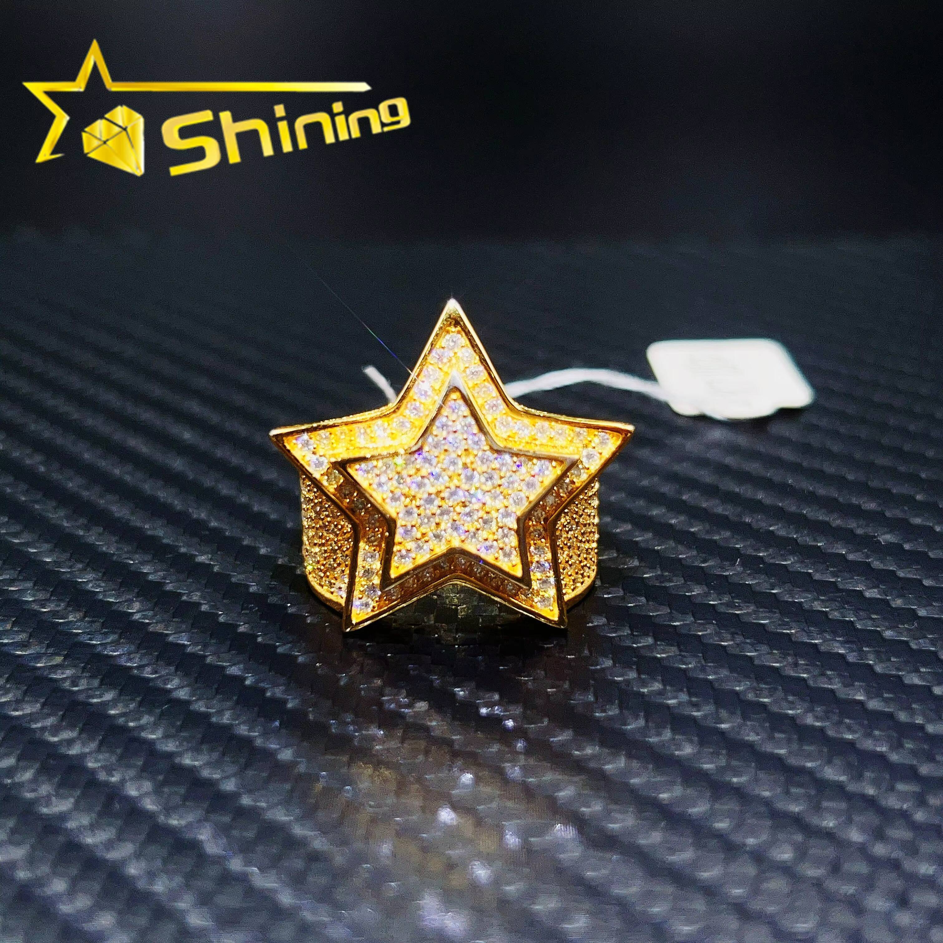 Wholesale Price 925 Sterling Silver Star Design Vvs1 Diamond Moissanite Men Hip Hop Iced Out Ring