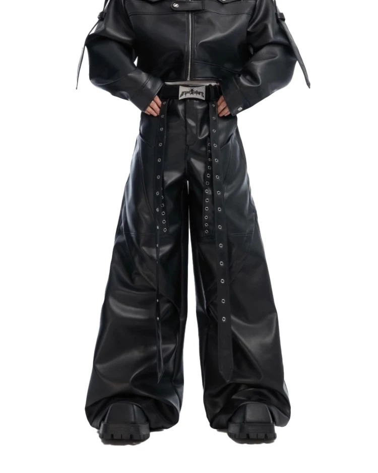 Mauroicardi Spring Autumn Cool Long Baggy Black Soft Pu Leather Wide Leg Pants Men High Waist Mens ner Clothes Streetwear 251226