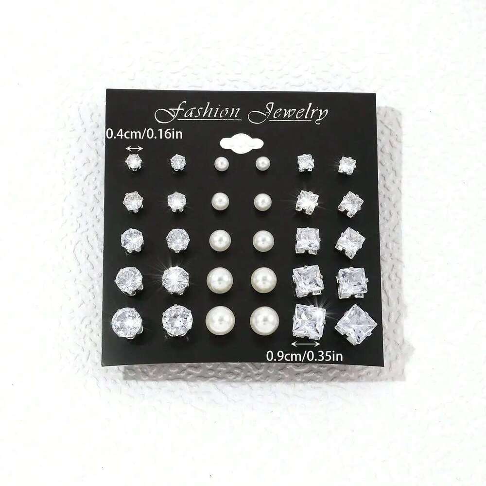 15pairs Cubic Zirconia & Faux Pearl Decor Stud EarringsSuitable for Holidays, Parties, Dates, Gifts, Everyday Wear 25H1226