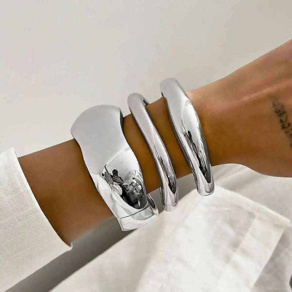 Ingemark 3 Styles Punk Metal Spring Wide Bangles Women Hip Hop Gold Color Geometric Arm Bracelets Grunge Jewelry Steampunk Men 25T1226