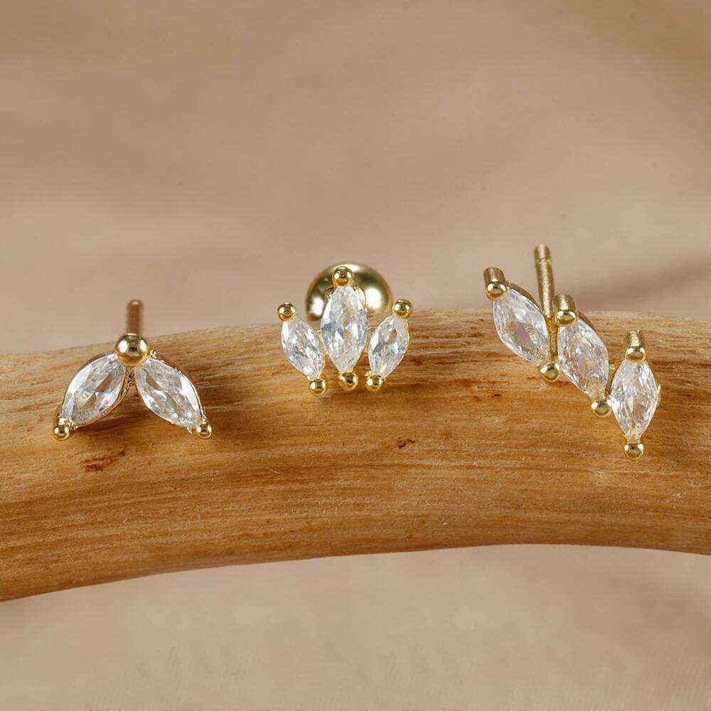 3PCS Stainless Steel Color Crown Stud Set For Women 14K Gold Plated Crystal Zircon Unique Horse Eye Earring Jewelry 25H1226