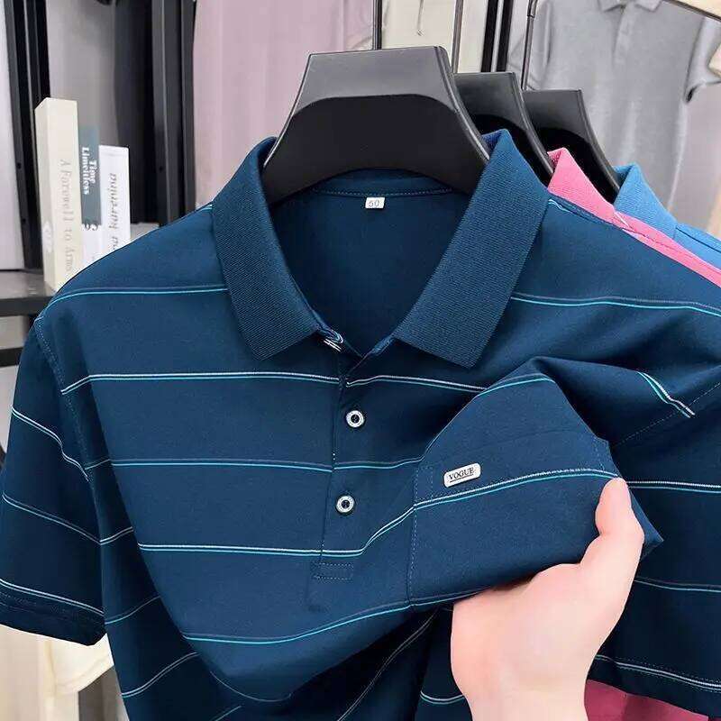 Men's Summer Ice Silk Cotton Short Sleeve Polo Shirt