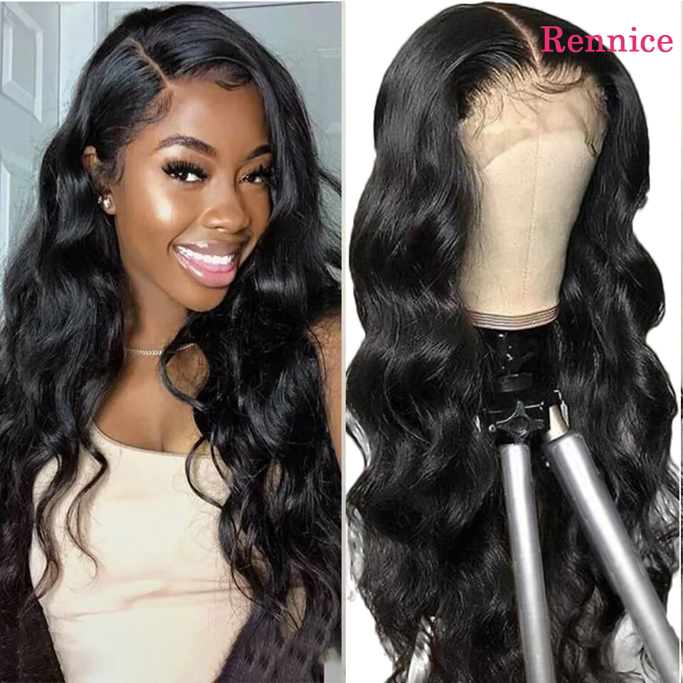 Rennice Body Wave Human Hair Wigs for Black Women 4x4 Lace Closure Wig Pre-plucked 30 Inch Brazilian Remy Hair Wig
