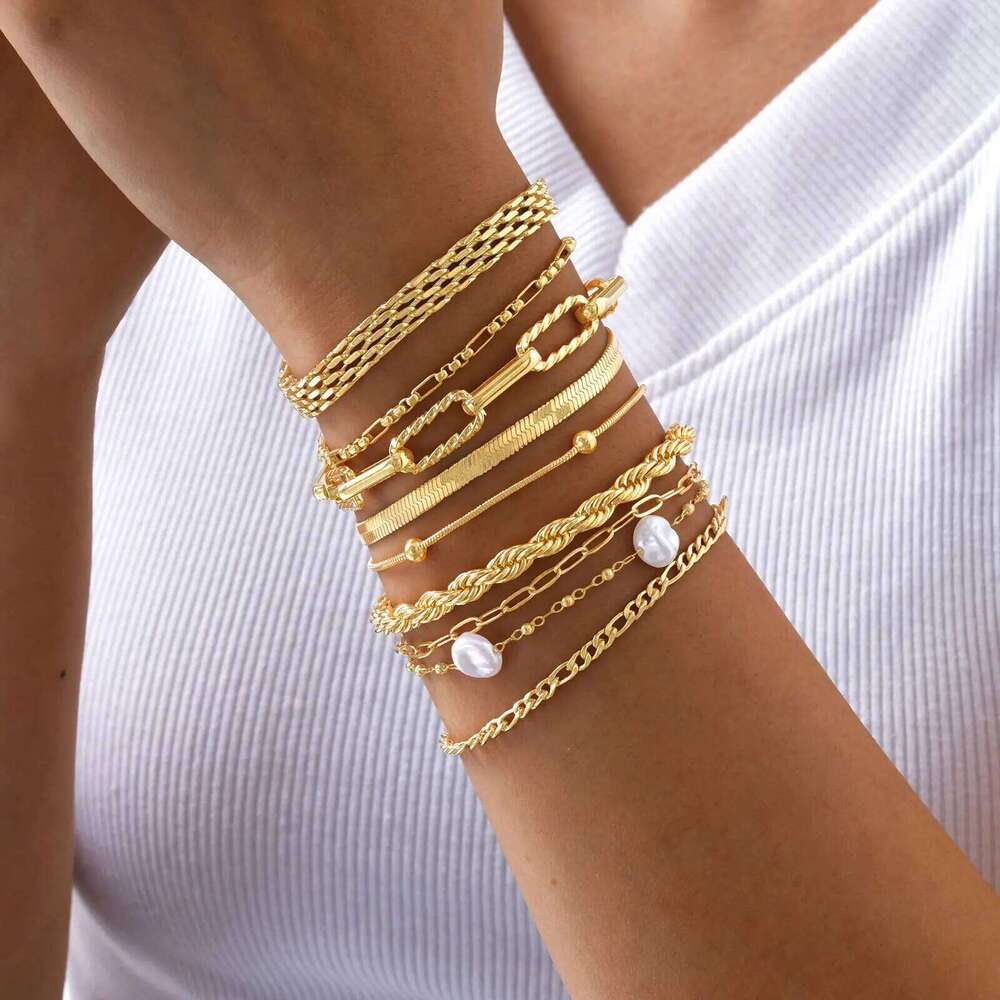 Waterproof Stainless Steel Chain Bracelets For Women , Gold Plated Fashion Stackable Link Bracelet Gifts 25T1226