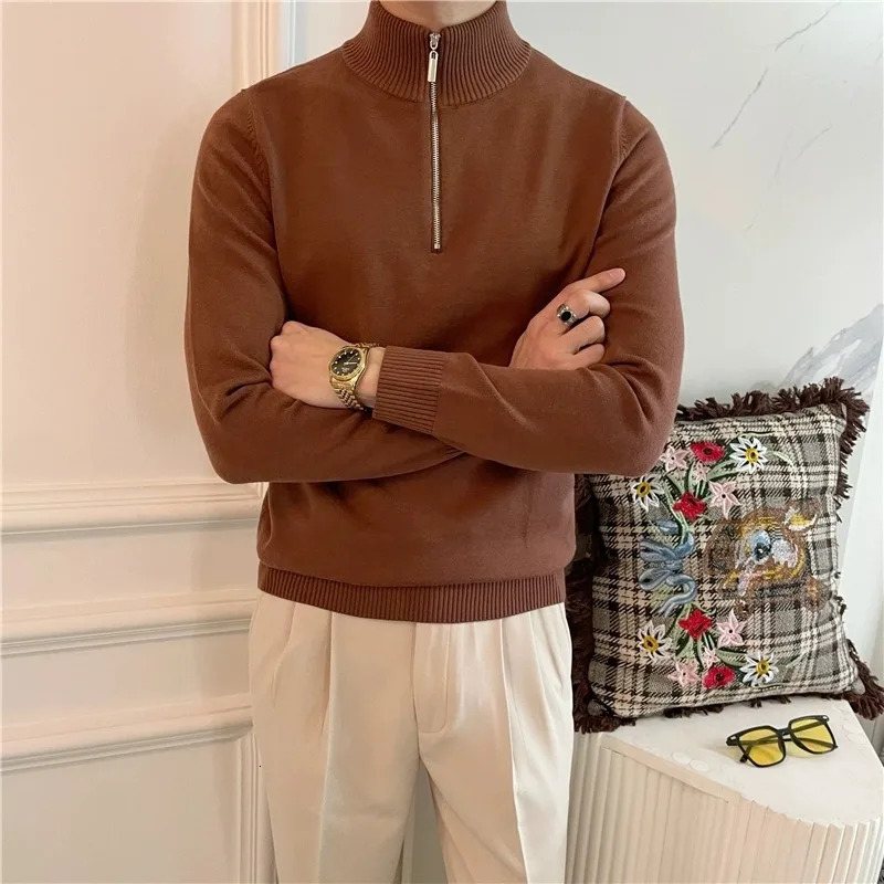 Autumn and Winter Half Turtleneck Sweater Mens Business Casual Retro Slim Bottoming POLO Long-sleeved Sweater Top 251222