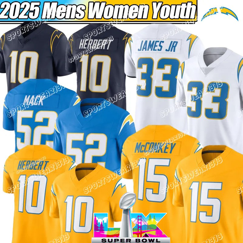 Los Angeles city ChargersS jersey Justin Herbert 15 Ladd McConkey Derwin James Joe Alt Joey Bosa LaDainian Tomlinson Khalil Mack Will Dissly Football Jerseys
