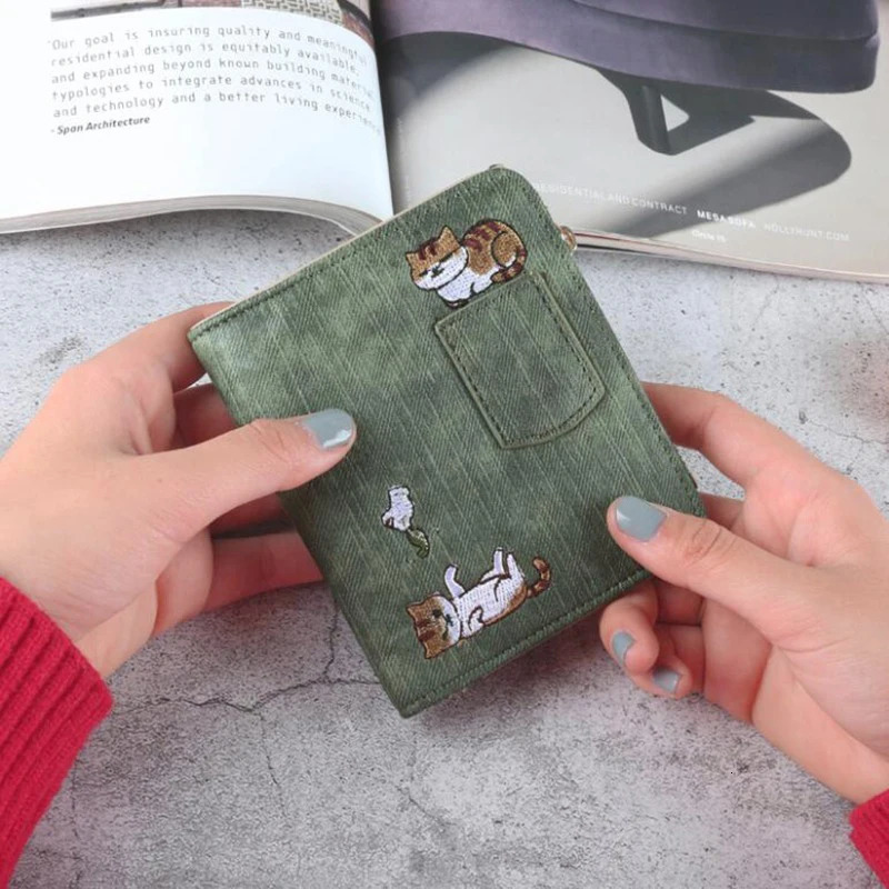 1pc Cute Cartoon Purse Cat Pattern Large Capacity Wallet PU Leather Storage Card Holder 251225