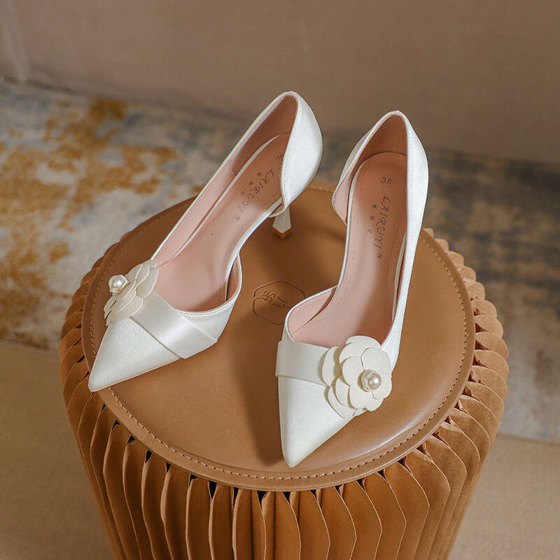 31-44 Plus Size Camellia High Heels for Women Design Elegant Socialite Stiletto Pumps bridal flats for wedding