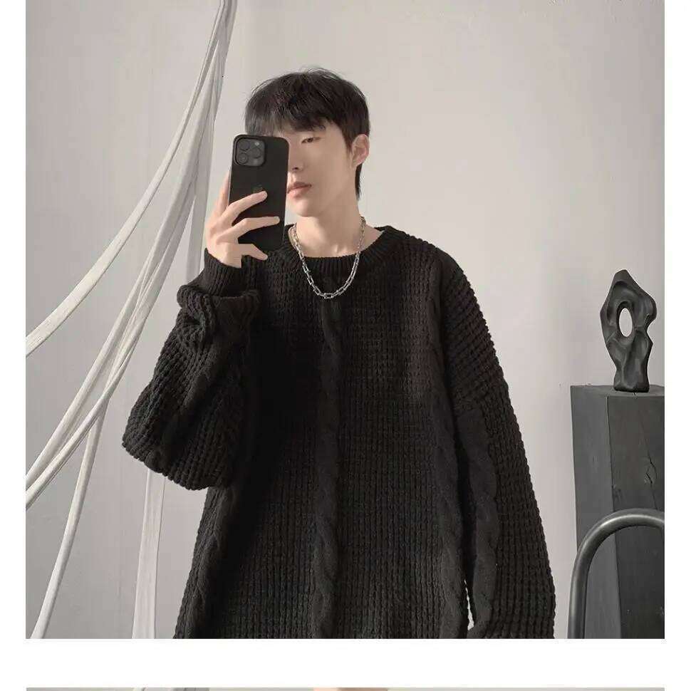 Twist Round Neck And Sweater For Men Trendy Brand Lazy Style Retro Top