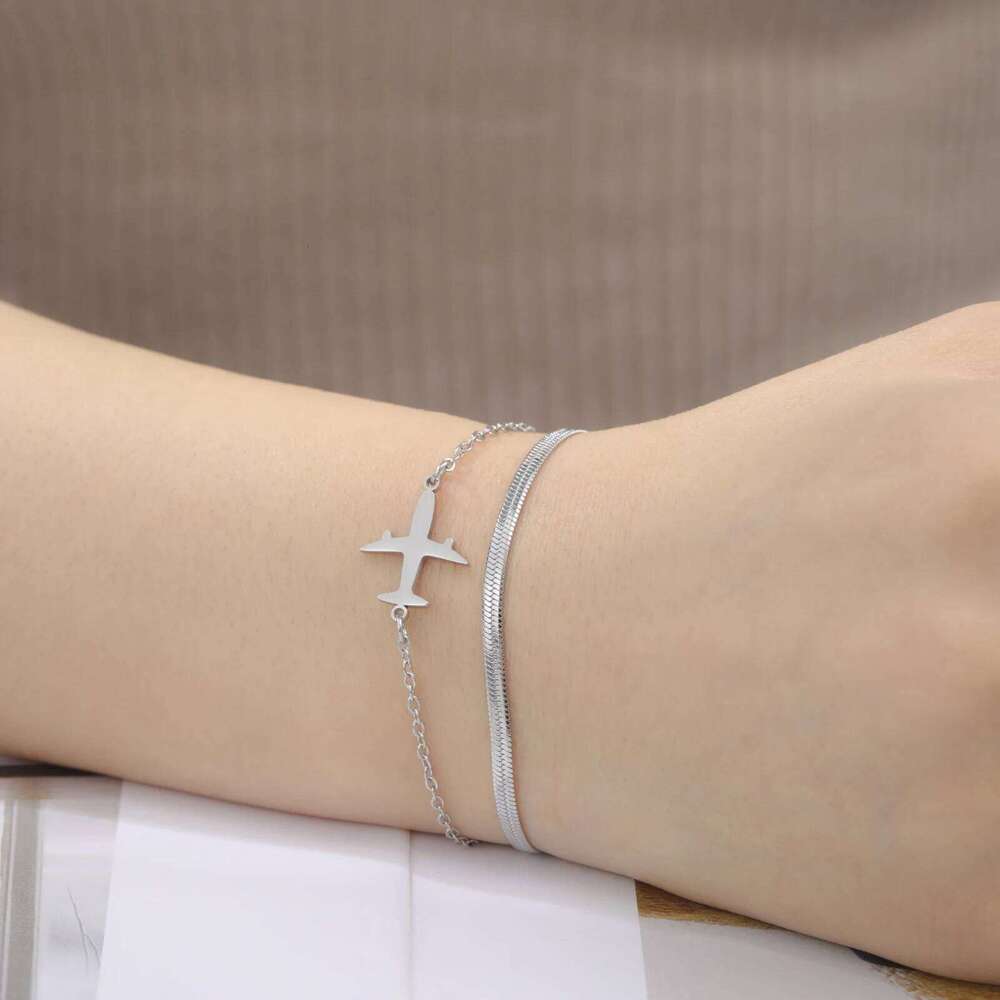 Skyrim plane Pendant Stainless Steel Women's Snake Bead Chain Exquisite Bracelet Friends Birthday Jewelry Gift 25T1226