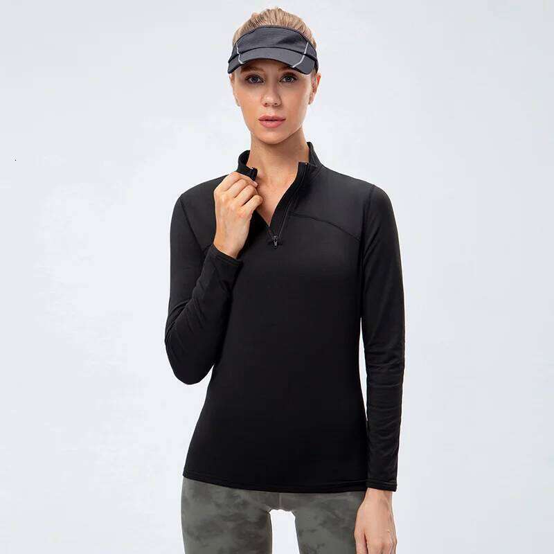 Yoga Tops Women Autumn Winter Long Sleeve Running Sports top Zipper collar Fitness Outdoor Hiking Bike Sport Shirt Plus velvet 25T1226