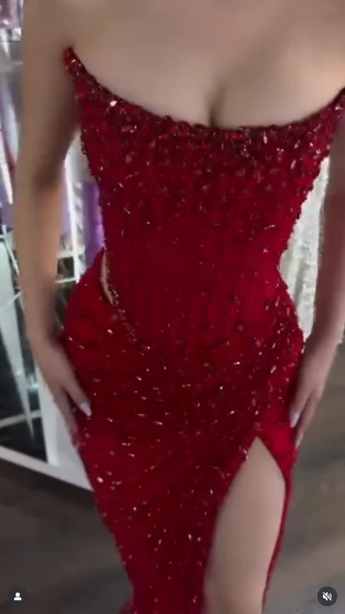 Customized Red Rhinestones Side Split Mermaid Prom Dress Cut-out Sleeveless Vestidos De Noche Floor-Length Formal Evening 251223