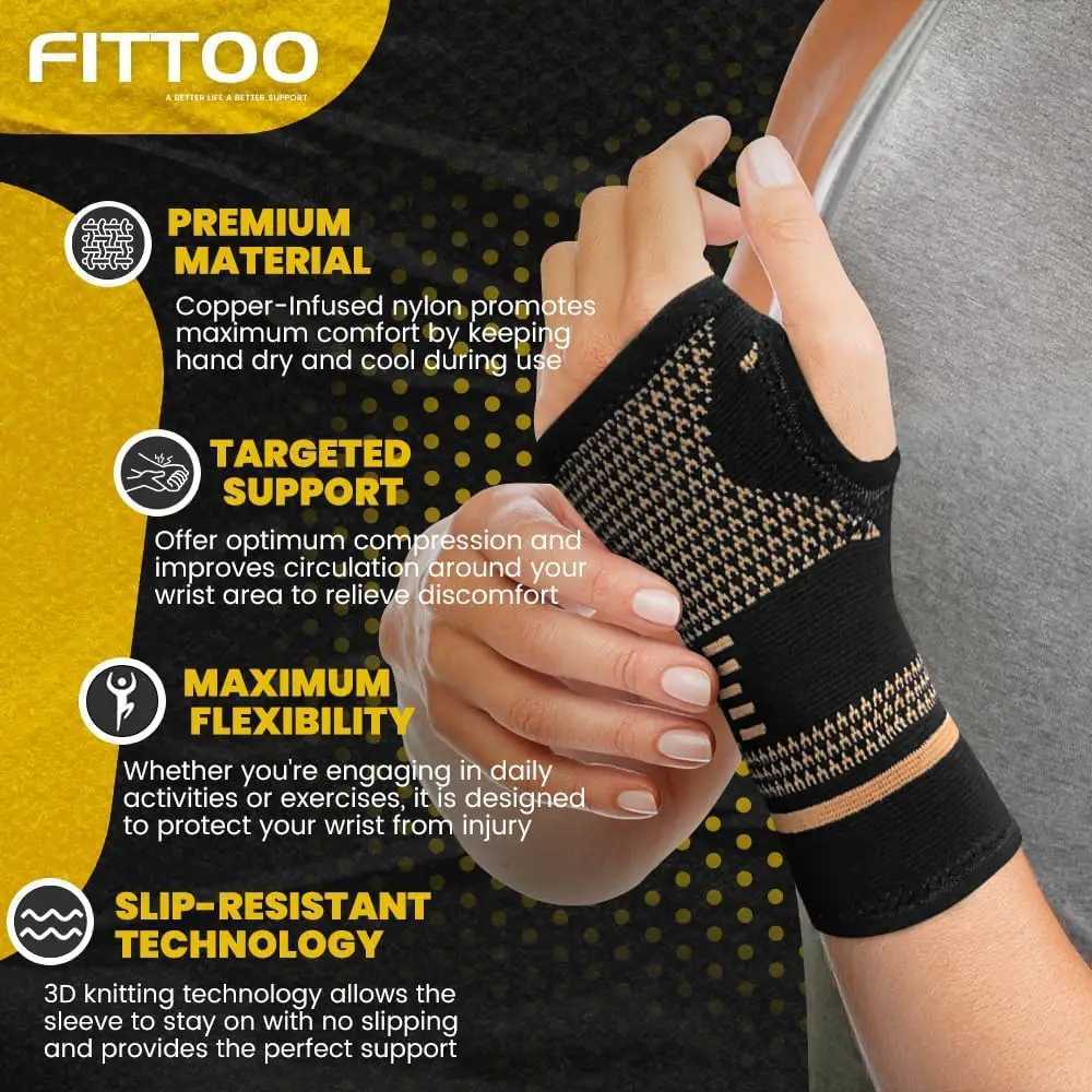 1pc Copper Fiber Compression Gloves Sports Wrist Guard Arthritis Gloves Elastic Palm Brace Fitness Wrist Support Wristband M251226