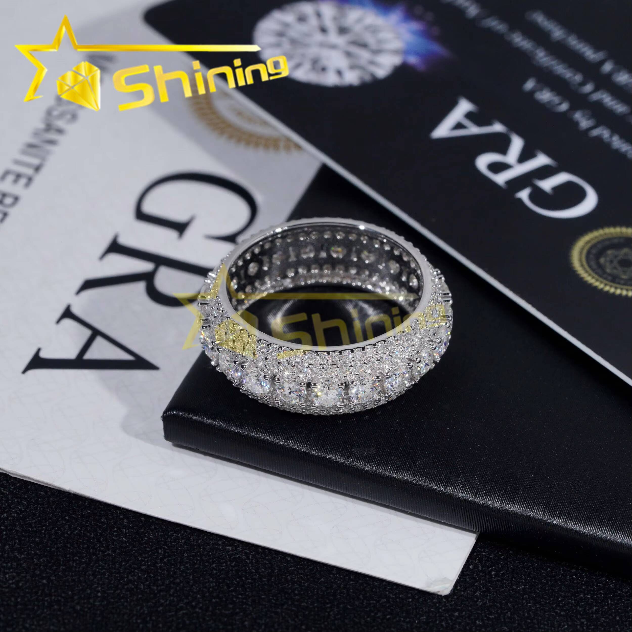 Hot Selling Custom S925 Sterling Silver Iced Moonlight Eternity Ring Luxury Inlay Moissanite Diamond Classic Design
