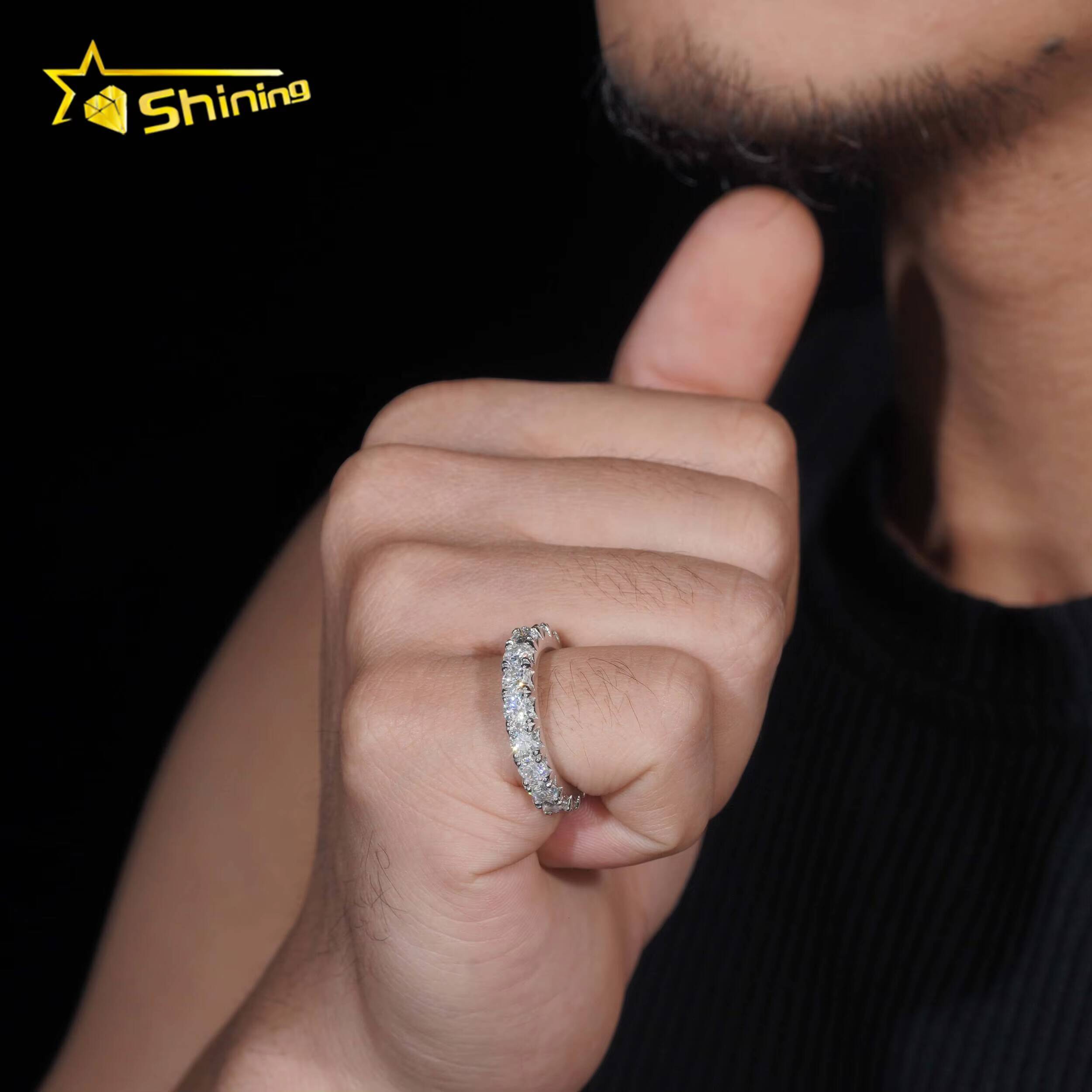 Pass Diamond Tester Silver 925 Vvs Moissanite Lab Diamond Hip Hop Iced Out Jewelry Band Ring