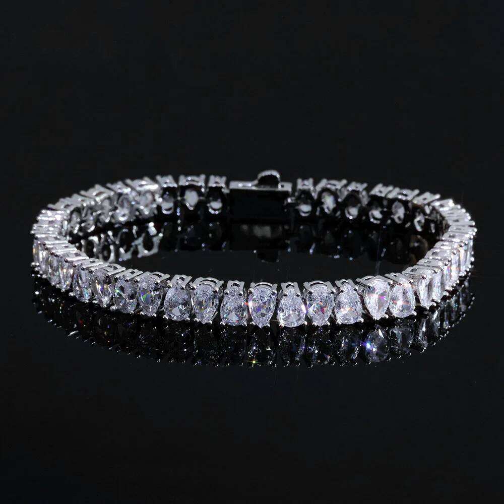 jewelry Sparkling CZ Tennis Bracelet Silver Plated Iced Out Teardrop Shaped Design Hip Hop Fine Jewelry Gift for Women