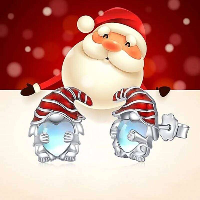 Huitan Father Christmas Design Stud Creative Red Hat Heart Imitation Moonstone Festive Earrings Santa Claus Jewelry New