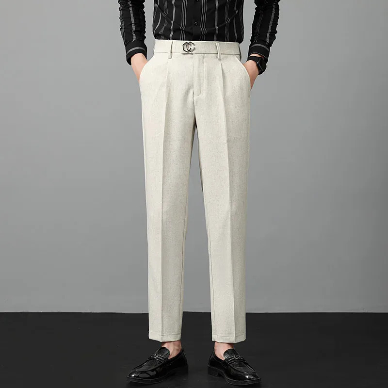 Pleated Thick Men Linen Pants Formal Clothes For Suits High Quality Slim Fit British Business Dress Trousers male 251226